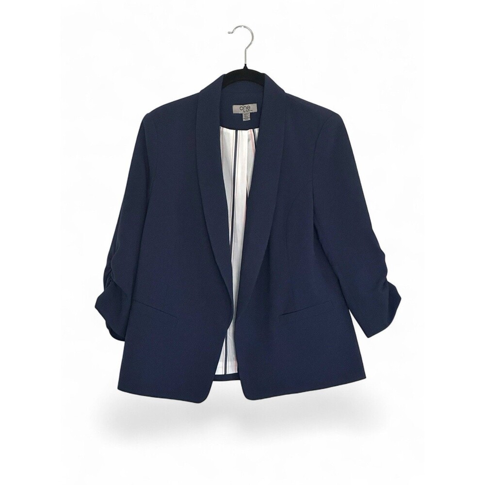 One By Chapter One 3/4 Cinched Sleeve Open Blazer Navy Size XS